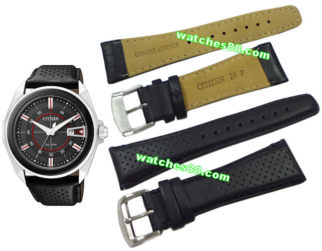 CITIZEN 24MM Original Genuine Leather Strap for AW1060-08E Color : Black