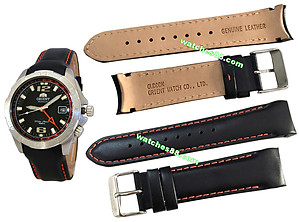 ORIENT 20mm Genuine Leather for CFE04002B Code: QUDDDK Color : Black with orange Stitch