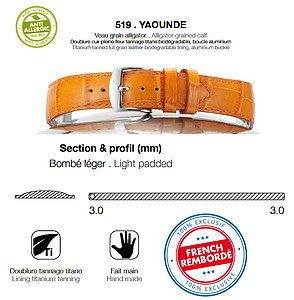 Rochet ( ZRC )  519-22mm YAOUNDE Alligator grained calf Extra Short Leather Strap Color:Black
