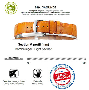Rochet ( ZRC ) 519-22mm YAOUNDE Alligator grained calf Extra Short Leather Strap Color:Black