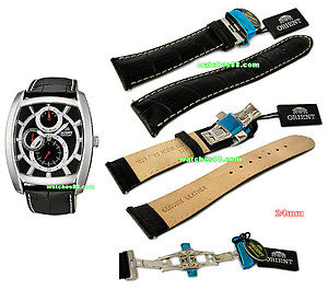 ORIENT 24mm Genuine Leather for EZAD001B, ETAC006B Code: QUDCVW   Color: Black