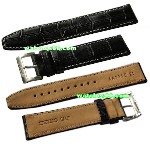 watches88. Seiko 21mm Genuine Calf Leather Strap for SRP009, SRP011,  SRP013, SRP015, SRP017, etc. -Black Color