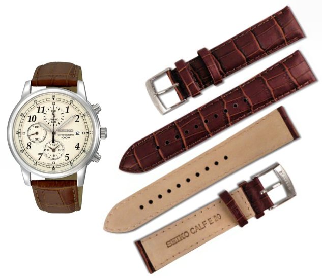 watches88. Seiko 20mm Genuine Calf Leather Strap for SNDC31, SSB413 Code:  4LR2JE Color: Brown