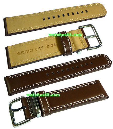 Seiko 24mm Genuine Calf Leather Strap for SNAB67, SNAB69, SNAB71, SNAB73, etc.- Color: Brown Code: 4LP6JB 